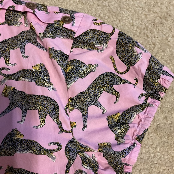 J. Crew Ratti Cheetah Print Safari Blouse Pink Open V Neck 100% Cotton Women’s L - Picture 7 of 14